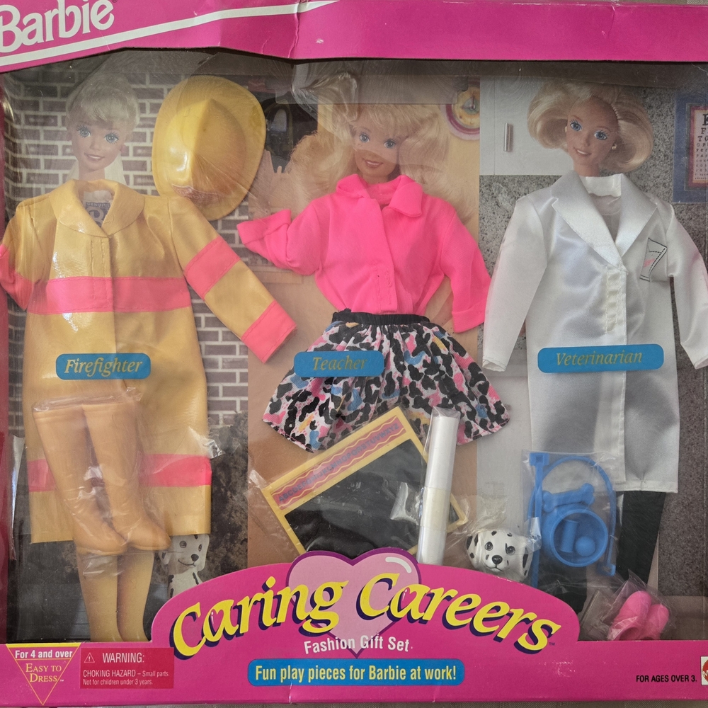 Barbie Career Fashion Set with Yellow, Pink, and White Outfits